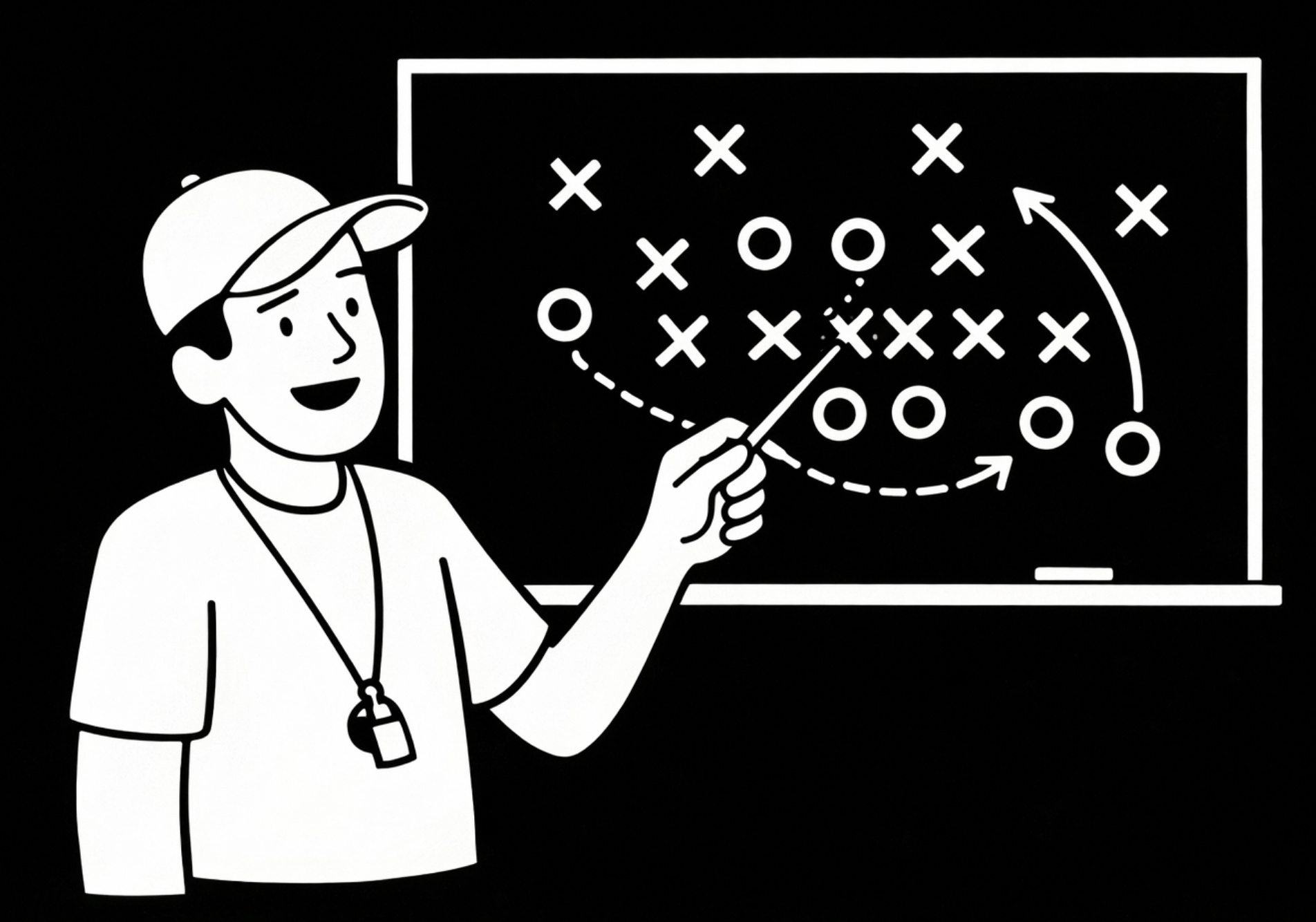 Coach drawing a play on a chalkboard